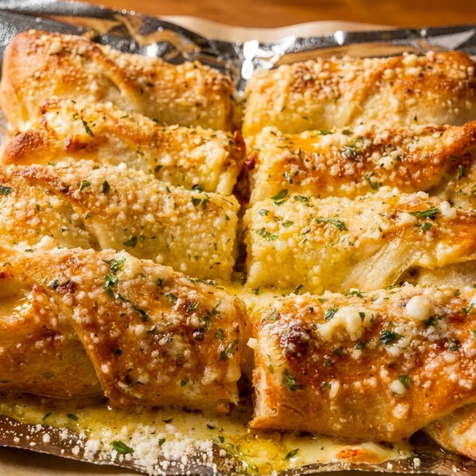Golden-brown garlic and herb bread rolls topped with grated cheese, arranged on a black serving platter.